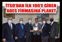İTSO’DAN İLK 100’E GİREN ADES FİRMASINA PLAKET