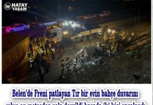 Belen’de Freni patlayan Tır bir evin bahçe duvarını yıkıp on metreden yola devrildi kazada iki kişi yaralandı