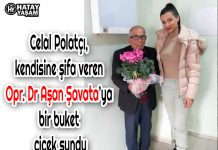 Celal Polatçı, kendisine şifa veren Opr. Dr Aşan Şavata’ya bir buket çiçek sundu