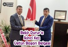 Bekir Durur’a İkinci Kez Üstün Başarı Belgesi