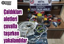 Çaldıkları aletleri çuvalla taşırken yakalandılar