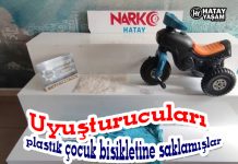 Uyuşturucuları plastik çocuk bisikletine saklamışlar