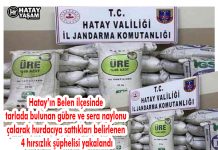 Hatay’ın Belen ilçesinde tarlada bulunan gübre ve sera naylonu çalarak hurdacıya sattıkları belirlenen 4 hırsızlık şüphelisi yakalandı