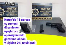 Hatay’da 11 adrese eş zamanlı düzenlenen uyuşturucu operasyonunda gözaltına alınan 9 kişiden 2’si tutuklandı