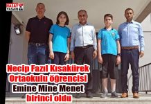 Necip Fazıl Kısakürek Ortaokulu öğrencisi Emine Mine Menet birinci oldu