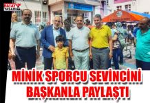 MİNİK SPORCU SEVİNCİNİ BAŞKANLA PAYLAŞTI