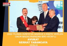2022 Yılında Dünya’da sadece 3 kişiye verilen Onur Madalyasından biri Hatay’lı Avukat Serhat Tabancaya verildi