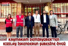 KAYMAKAM DEMİRYÜREK’TEN KIZILAY İSKENDERUN ŞUBESİNE ÖVGÜ