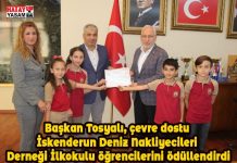 Başkan Tosyalı, çevre dostu İskenderun Deniz Nakliyecileri Derneği İlkokulu öğrencilerini ödüllendirdi
