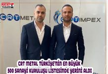 CRT METAL TÜRKİYE’NİN EN BÜYÜK 500 SANAYİ KURULUŞU LİSTESİNDE YERİNİ ALDI