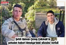 Şehit Uzman Çavuş Çakmak’ın şehadet haberi Antalya’daki ailesine verildi
