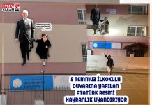 5 TEMMUZ İLKOKULU DUVARINA YAPILAN ATATÜRK RESMİ HAYRANLIK UYANDIRIYOR