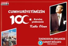 İskenderun Organize Sanayi Bölgesin’den Cumhuriyetimizin 100. Kuruluş yıldönümü kutlu olsun mesajı