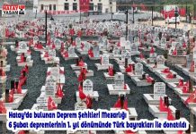 Hatay’da bulunan Deprem Şehitleri Mezarlığı 6 Şubat depremlerinin 1. yıl dönümünde Türk bayrakları ile donatıldı